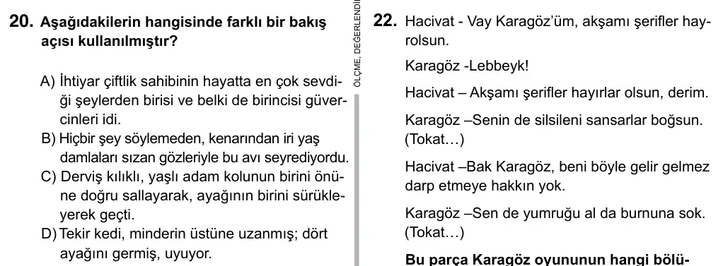 9, 10, 11. Sınıf Dil ve Anlatım 2015 İOKBS Bursluluk Sınavı 20. Soru görseli