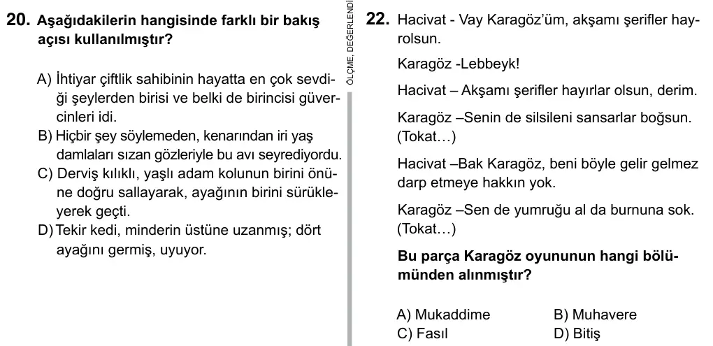 9, 10, 11. Sınıf Dil ve Anlatım 2015 İOKBS Bursluluk Sınavı 22. Soru görseli