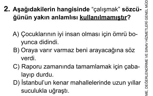9, 10, 11. Sınıf Dil ve Anlatım 2015 İOKBS Bursluluk Sınavı 2. Soru görseli