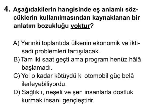 9, 10, 11. Sınıf Dil ve Anlatım 2015 İOKBS Bursluluk Sınavı 4. Soru görseli
