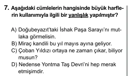 9, 10, 11. Sınıf Dil ve Anlatım 2015 İOKBS Bursluluk Sınavı 7. Soru görseli