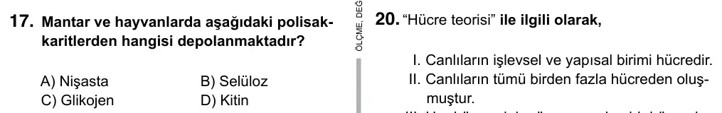 9, 10, 11. Sınıf Fen Bilimleri 2015 İOKBS Bursluluk Sınavı 17. Soru görseli