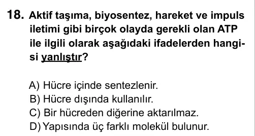 9, 10, 11. Sınıf Fen Bilimleri 2015 İOKBS Bursluluk Sınavı 18. Soru görseli