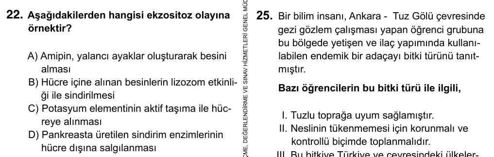 9, 10, 11. Sınıf Fen Bilimleri 2015 İOKBS Bursluluk Sınavı 22. Soru görseli