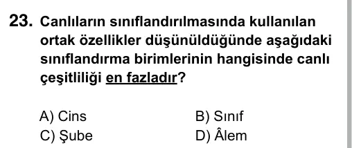 9, 10, 11. Sınıf Fen Bilimleri 2015 İOKBS Bursluluk Sınavı 23. Soru görseli