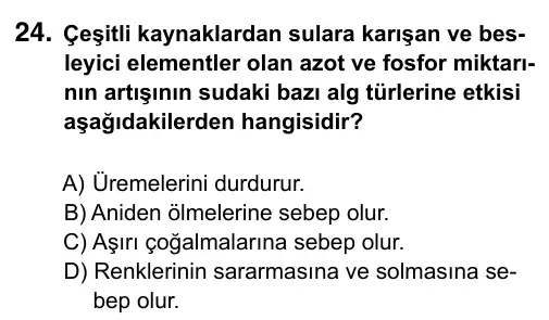 9, 10, 11. Sınıf Fen Bilimleri 2015 İOKBS Bursluluk Sınavı 24. Soru görseli