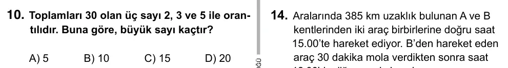 9, 10, 11. Sınıf Matematik 2015 İOKBS Bursluluk Sınavı 10. Soru görseli