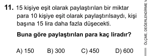 9, 10, 11. Sınıf Matematik 2015 İOKBS Bursluluk Sınavı 11. Soru görseli