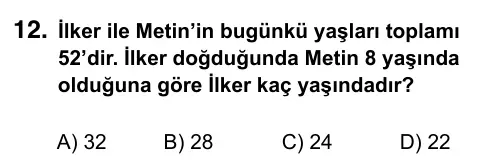 9, 10, 11. Sınıf Matematik 2015 İOKBS Bursluluk Sınavı 12. Soru görseli