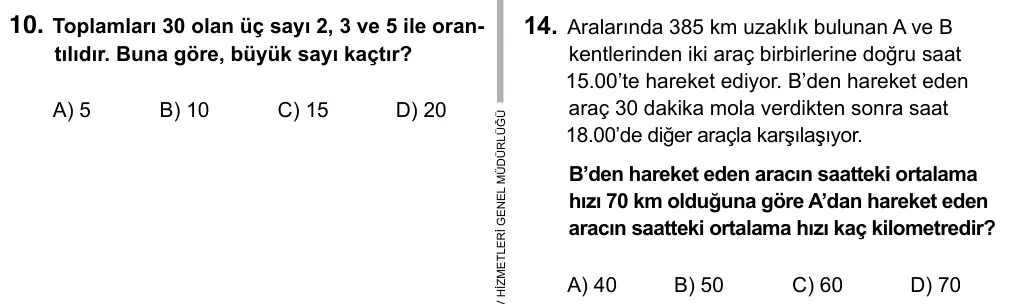 9, 10, 11. Sınıf Matematik 2015 İOKBS Bursluluk Sınavı 14. Soru görseli