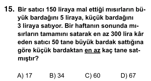 9, 10, 11. Sınıf Matematik 2015 İOKBS Bursluluk Sınavı 15. Soru görseli