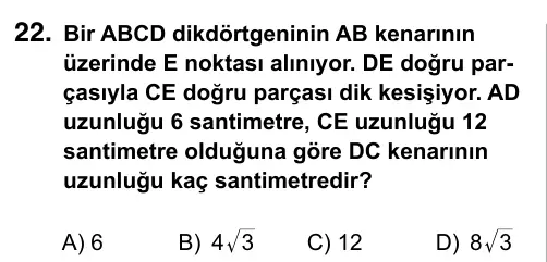 9, 10, 11. Sınıf Matematik 2015 İOKBS Bursluluk Sınavı 22. Soru görseli
