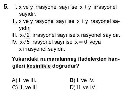 9, 10, 11. Sınıf Matematik 2015 İOKBS Bursluluk Sınavı 5. Soru görseli