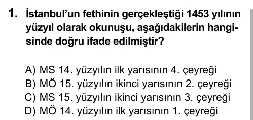 9, 10, 11. Sınıf Sosyal Bilgiler 2015 İOKBS Bursluluk Sınavı 1. Soru görseli