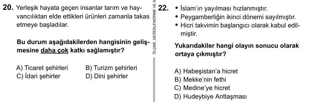 9, 10, 11. Sınıf Sosyal Bilgiler 2015 İOKBS Bursluluk Sınavı 22. Soru görseli