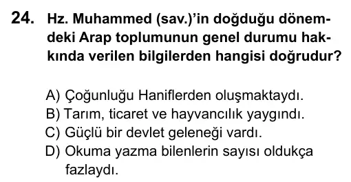 9, 10, 11. Sınıf Sosyal Bilgiler 2015 İOKBS Bursluluk Sınavı 24. Soru görseli