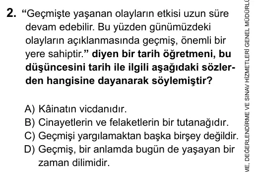9, 10, 11. Sınıf Sosyal Bilgiler 2015 İOKBS Bursluluk Sınavı 2. Soru görseli