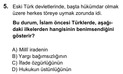 9, 10, 11. Sınıf Sosyal Bilgiler 2015 İOKBS Bursluluk Sınavı 5. Soru görseli