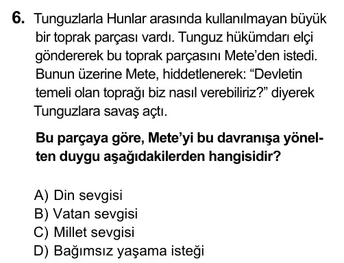 9, 10, 11. Sınıf Sosyal Bilgiler 2015 İOKBS Bursluluk Sınavı 6. Soru görseli