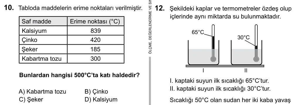 5. Sınıf Fen Bilimleri 2016 İOKBS Bursluluk Sınavı 10. Soru görseli