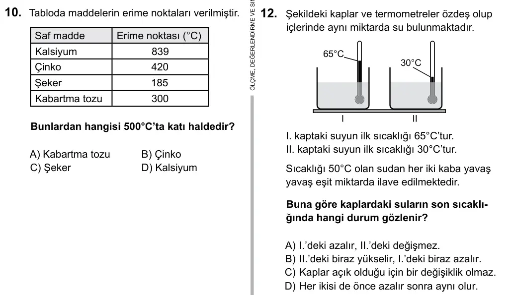 5. Sınıf Fen Bilimleri 2016 İOKBS Bursluluk Sınavı 12. Soru görseli