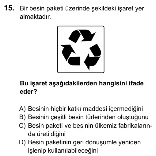 5. Sınıf Fen Bilimleri 2016 İOKBS Bursluluk Sınavı 15. Soru görseli