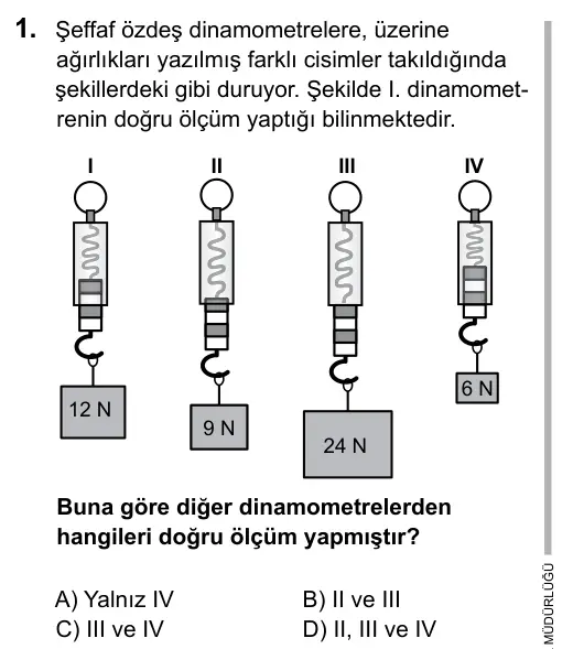 5. Sınıf Fen Bilimleri 2016 İOKBS Bursluluk Sınavı 1. Soru görseli