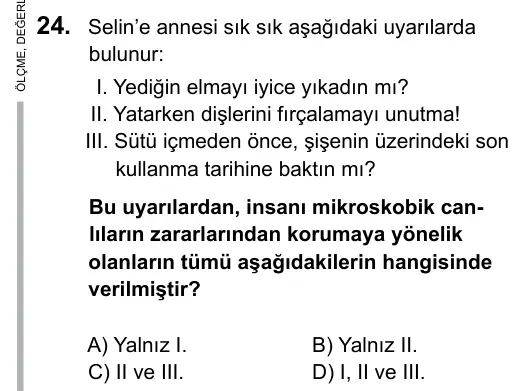 5. Sınıf Fen Bilimleri 2016 İOKBS Bursluluk Sınavı 24. Soru görseli