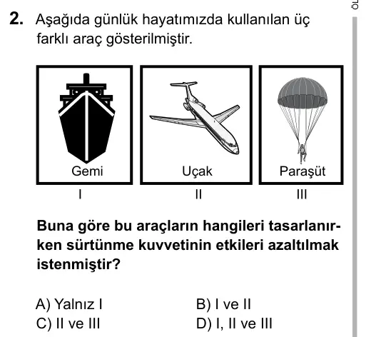 5. Sınıf Fen Bilimleri 2016 İOKBS Bursluluk Sınavı 2. Soru görseli
