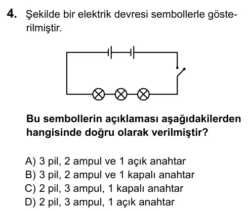 5. Sınıf Fen Bilimleri 2016 İOKBS Bursluluk Sınavı 4. Soru görseli