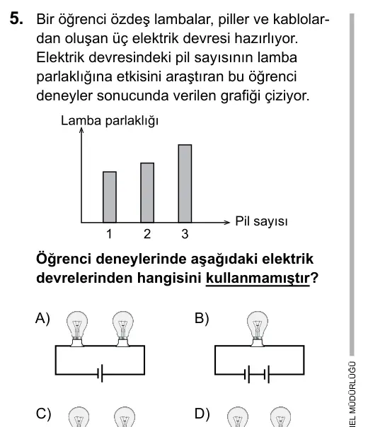 5. Sınıf Fen Bilimleri 2016 İOKBS Bursluluk Sınavı 5. Soru görseli