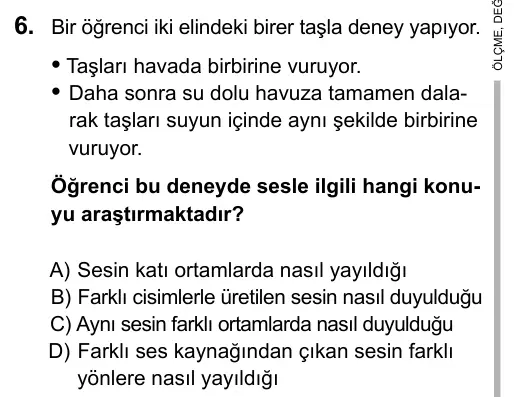 5. Sınıf Fen Bilimleri 2016 İOKBS Bursluluk Sınavı 6. Soru görseli