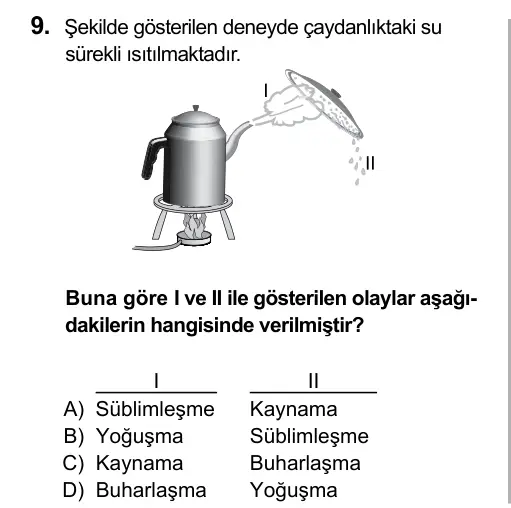 5. Sınıf Fen Bilimleri 2016 İOKBS Bursluluk Sınavı 9. Soru görseli