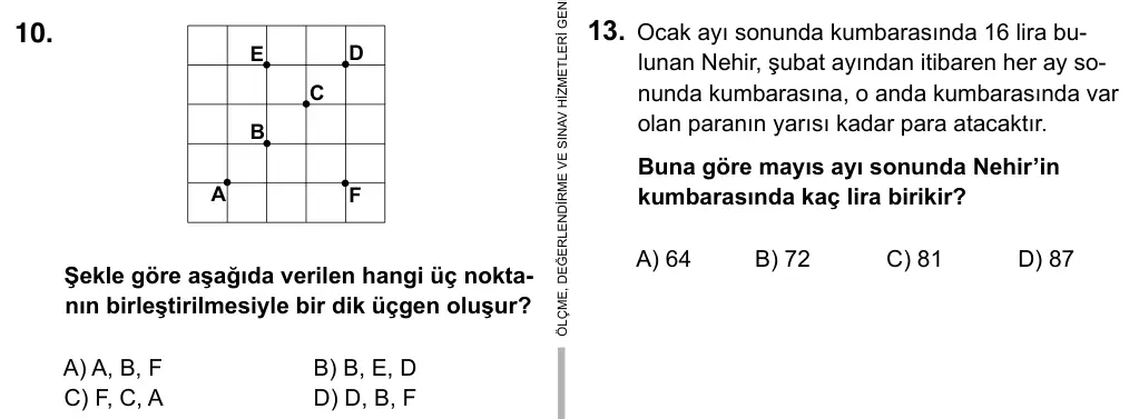 5. Sınıf Matematik 2016 İOKBS Bursluluk Sınavı 10. Soru görseli