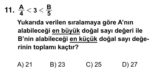 5. Sınıf Matematik 2016 İOKBS Bursluluk Sınavı 11. Soru görseli