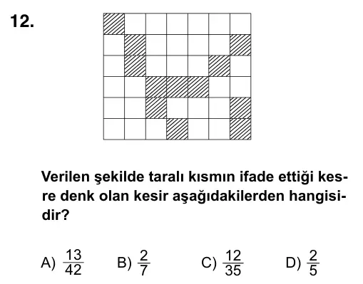 5. Sınıf Matematik 2016 İOKBS Bursluluk Sınavı 12. Soru görseli