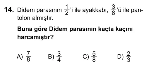 5. Sınıf Matematik 2016 İOKBS Bursluluk Sınavı 14. Soru görseli
