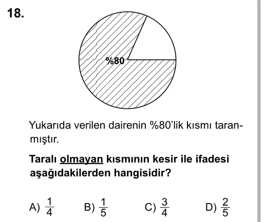 5. Sınıf Matematik 2016 İOKBS Bursluluk Sınavı 18. Soru görseli