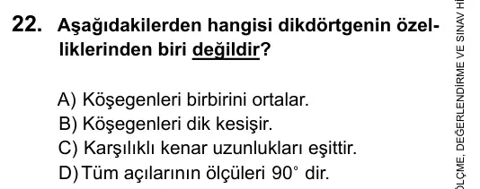 5. Sınıf Matematik 2016 İOKBS Bursluluk Sınavı 22. Soru görseli
