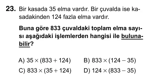 5. Sınıf Matematik 2016 İOKBS Bursluluk Sınavı 23. Soru görseli