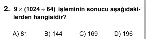 5. Sınıf Matematik 2016 İOKBS Bursluluk Sınavı 2. Soru görseli