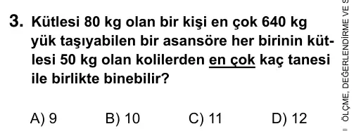 5. Sınıf Matematik 2016 İOKBS Bursluluk Sınavı 3. Soru görseli