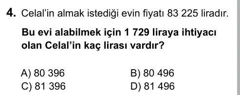 5. Sınıf Matematik 2016 İOKBS Bursluluk Sınavı 4. Soru görseli