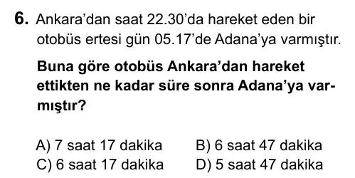5. Sınıf Matematik 2016 İOKBS Bursluluk Sınavı 6. Soru görseli