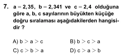 5. Sınıf Matematik 2016 İOKBS Bursluluk Sınavı 7. Soru görseli