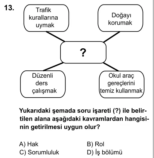 5. Sınıf Sosyal Bilgiler 2016 İOKBS Bursluluk Sınavı 13. Soru görseli