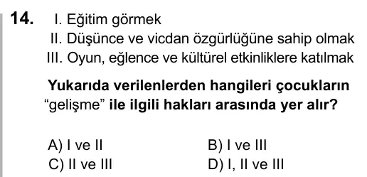 5. Sınıf Sosyal Bilgiler 2016 İOKBS Bursluluk Sınavı 14. Soru görseli