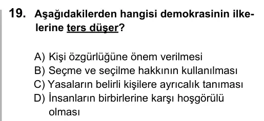 5. Sınıf Sosyal Bilgiler 2016 İOKBS Bursluluk Sınavı 19. Soru görseli