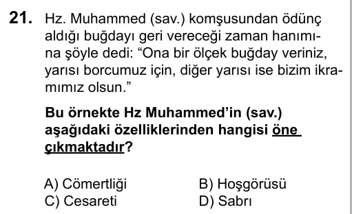 5. Sınıf Sosyal Bilgiler 2016 İOKBS Bursluluk Sınavı 21. Soru görseli