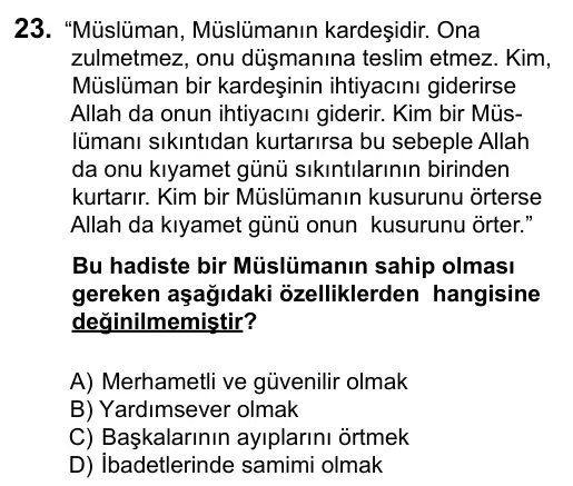5. Sınıf Sosyal Bilgiler 2016 İOKBS Bursluluk Sınavı 23. Soru görseli